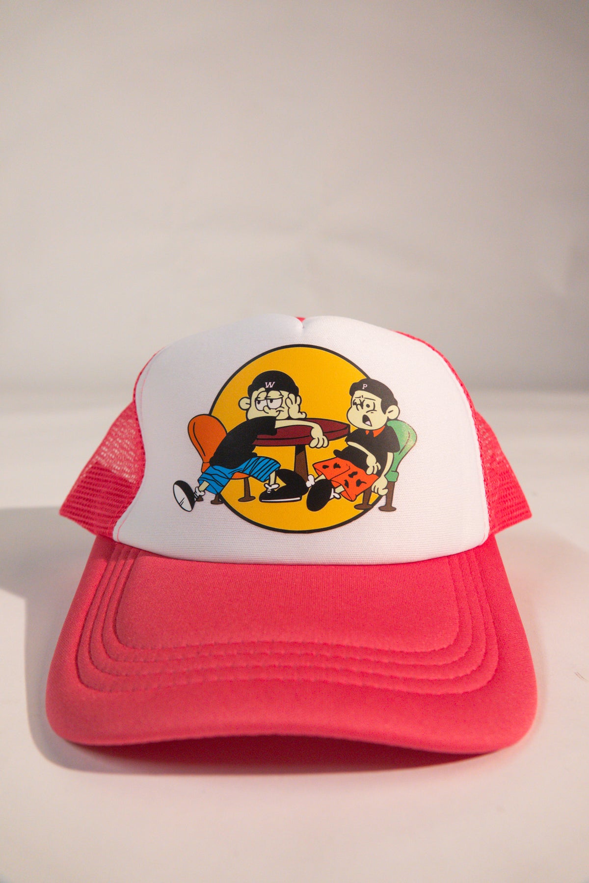 Pink and white PWee trucker hat